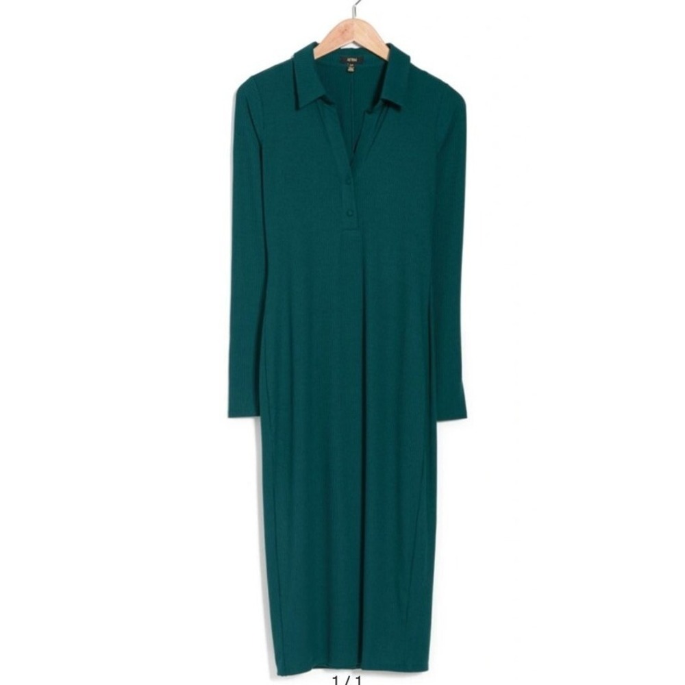 AFRM Maxi Green Dress Ribbed ‎ Small Women's lined Shirt RibLacey Collar